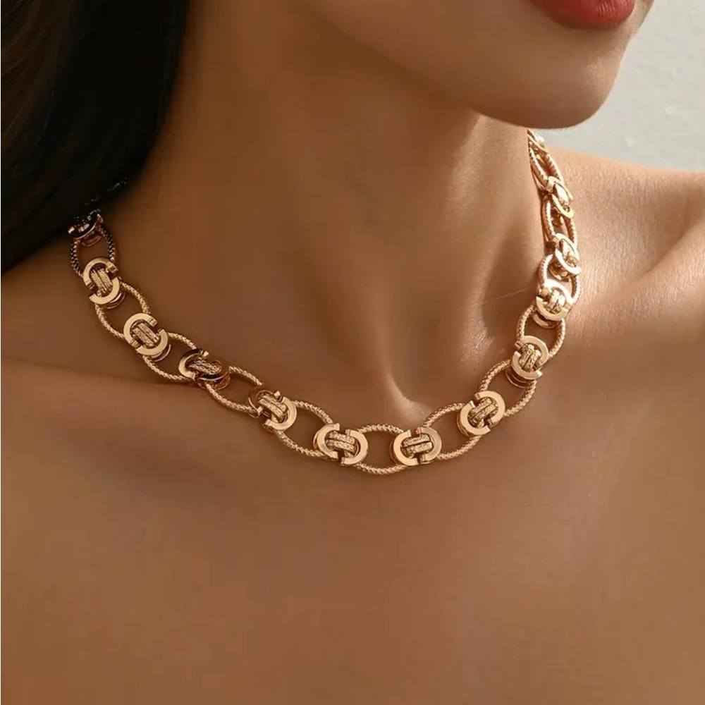 Boho Golden-Tone Handmade Metal Chain Necklace